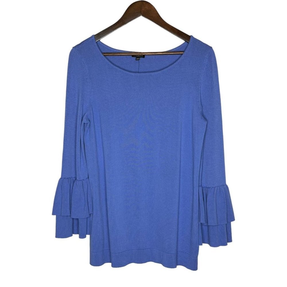 Talbots‎ NWT Women's Blue Ruffle Sleeve Pullover Sweater Size Medium